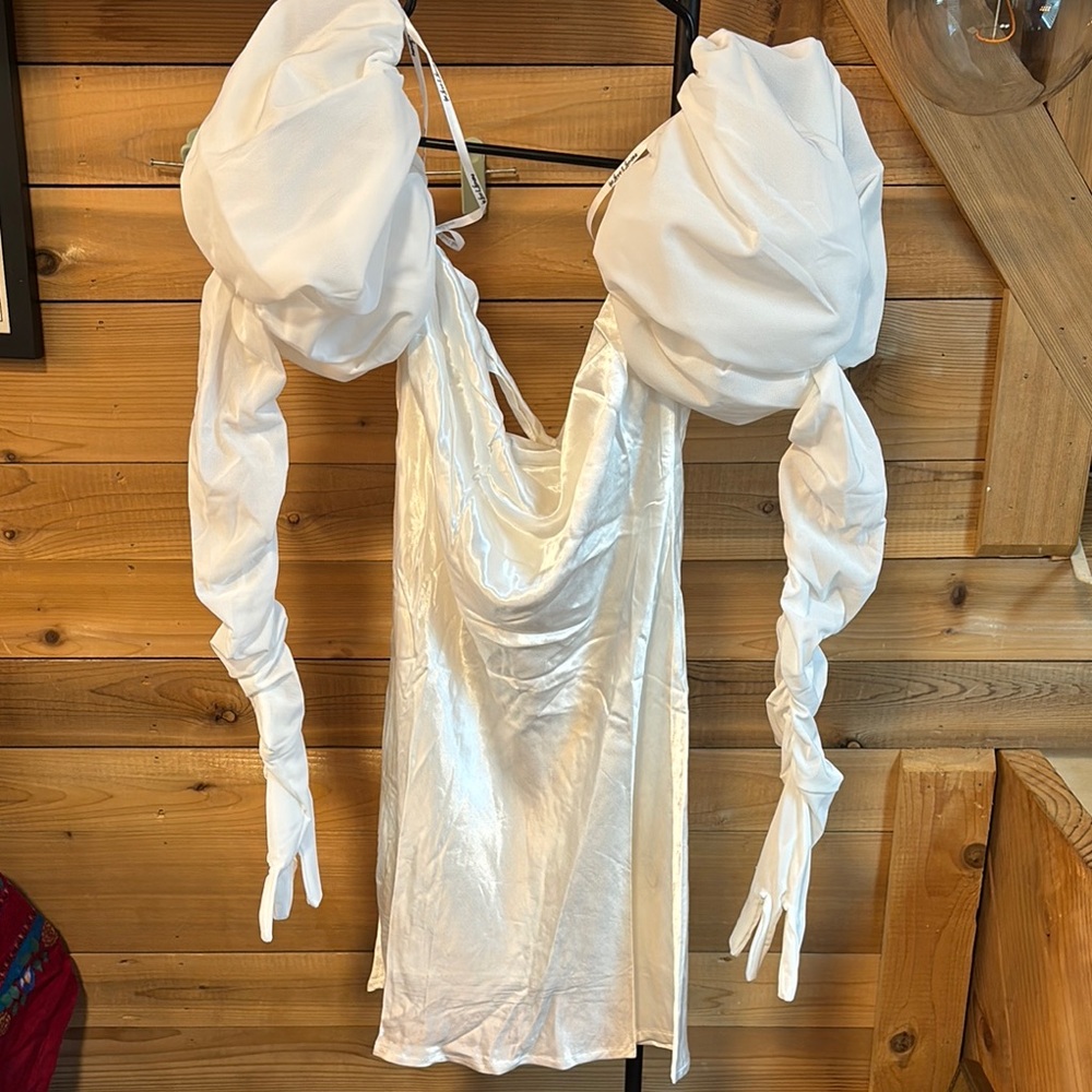 NEW For Love & Lemons Bridal Hazel Mini Wedding Dress w/ Gloves - Picture 7 of 13